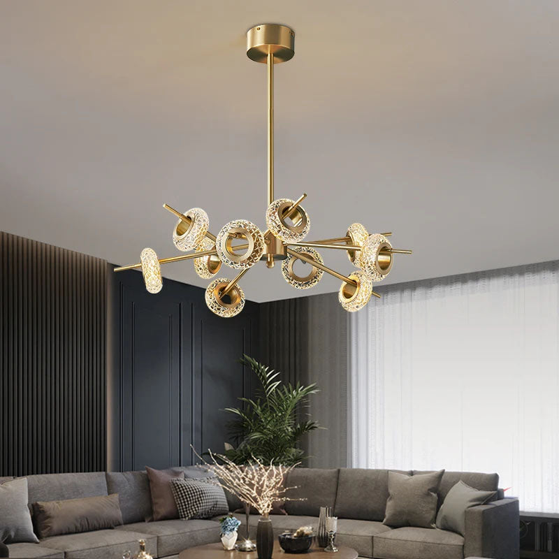 Golden Halo Circlets Modern LED Crystal Shape Glass Chandelier Luxurious Gold Light Fixture