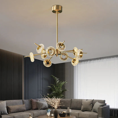 Golden Halo Circlets Modern LED Crystal Shape Glass Chandelier Luxurious Gold Light Fixture