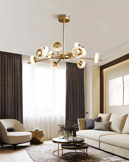 Golden Halo Circlets Modern LED Crystal Shape Glass Chandelier Luxurious Gold Light Fixture