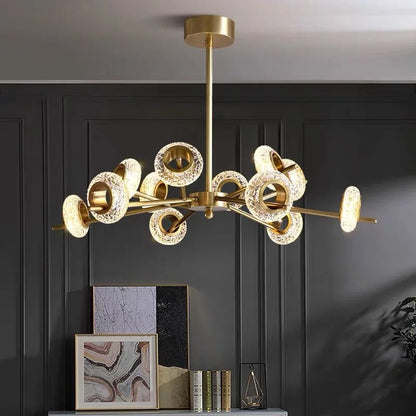 Golden Halo Circlets Modern LED Crystal Shape Glass Chandelier Luxurious Gold Light Fixture