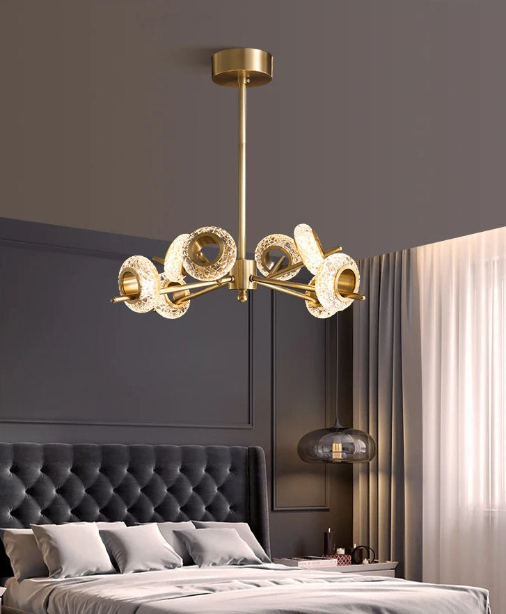 Golden Halo Circlets Modern LED Crystal Shape Glass Chandelier Luxurious Gold Light Fixture