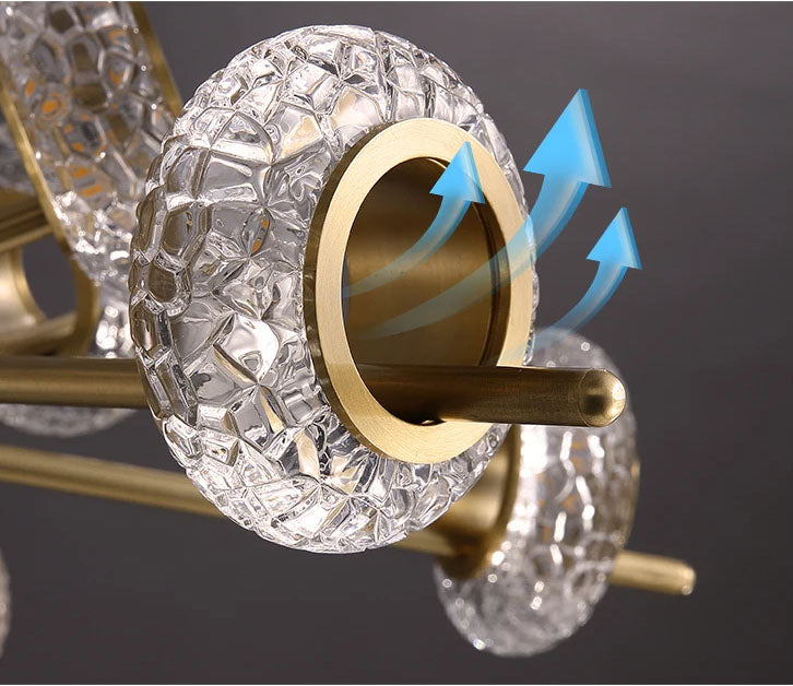Golden Halo Circlets Modern LED Crystal Shape Glass Long Bar Chandelier Luxurious Gold Light Fixture