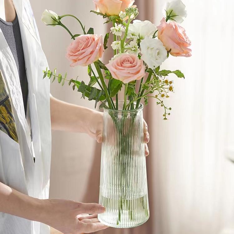 Textured Glass Flower Vase with Gold Accent