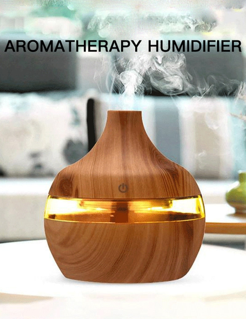 Wood Grain Humidifier Diffuser with Light Ring