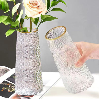 Textured Glass Flower Vase with Gold Accent