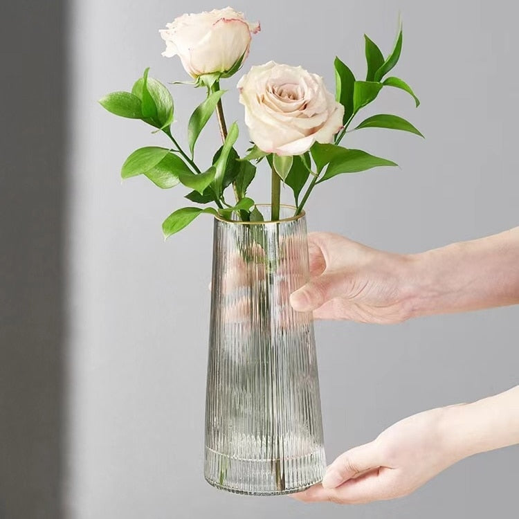 Textured Glass Flower Vase with Gold Accent