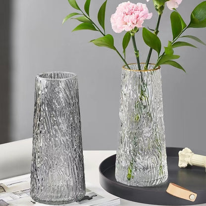 Textured Glass Flower Vase with Gold Accent