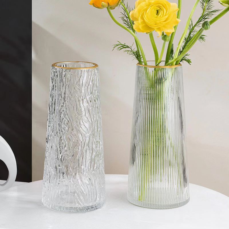 Textured Glass Flower Vase with Gold Accent