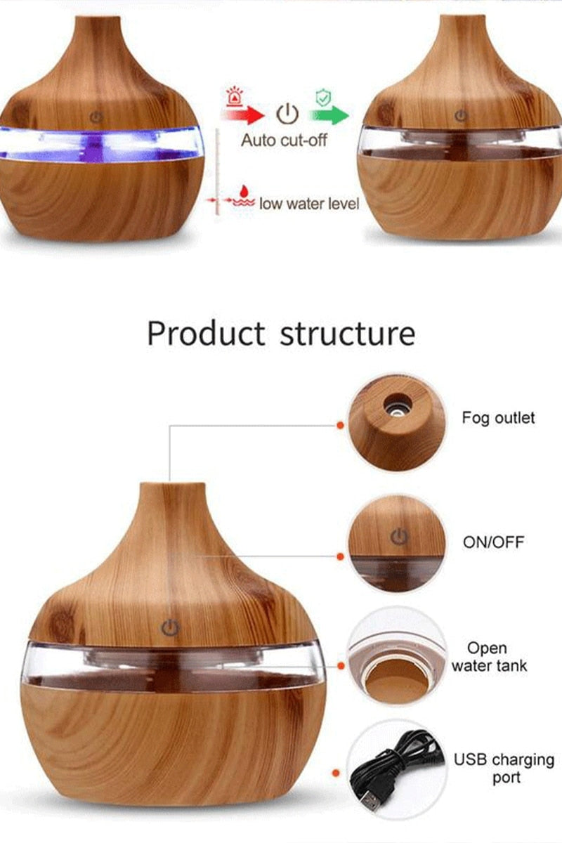 Wood Grain Humidifier Diffuser with Light Ring