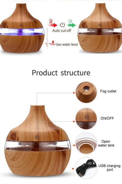 Wood Grain Humidifier Diffuser with Light Ring