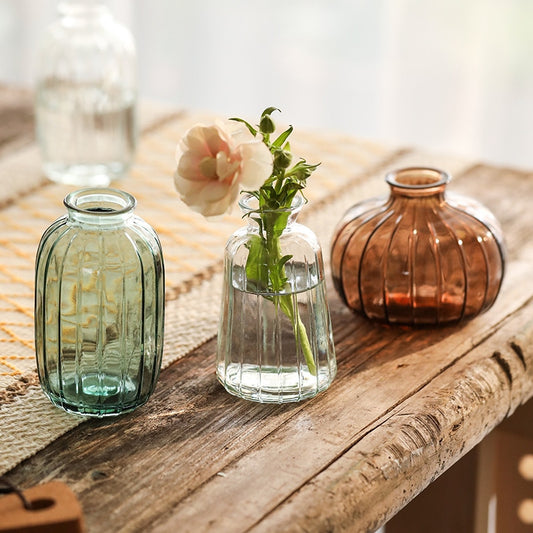 Mini Glass Bud Vases with Vertical Lines
