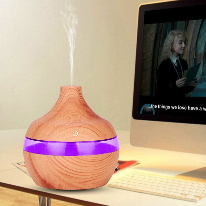 Wood Grain Humidifier Diffuser with Light Ring