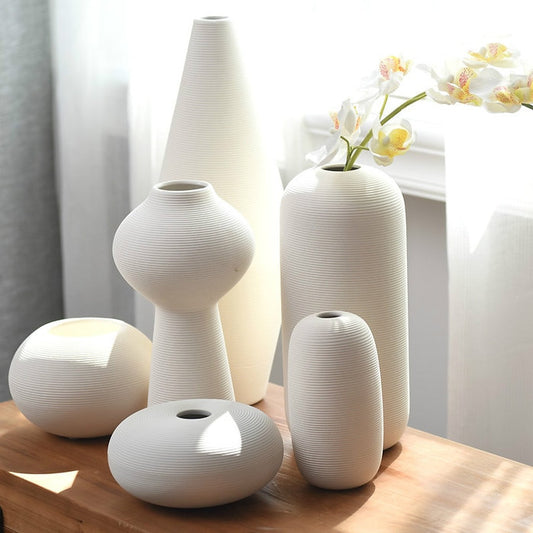 Minimalist Ceramic Ribbed Vase