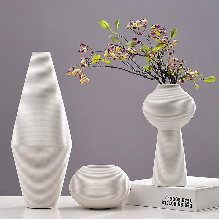 Minimalist Ceramic Ribbed Vase