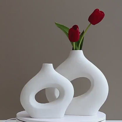 Unique Oval Ring Ceramic Vase